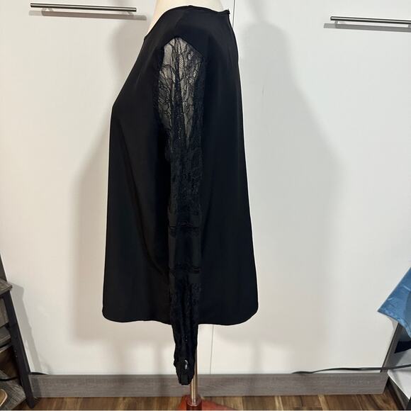 Calvin Klein Size L Black Lace Sleeve Elegant Blouse Top Classic Formal Neutral - Picture 4 of 12